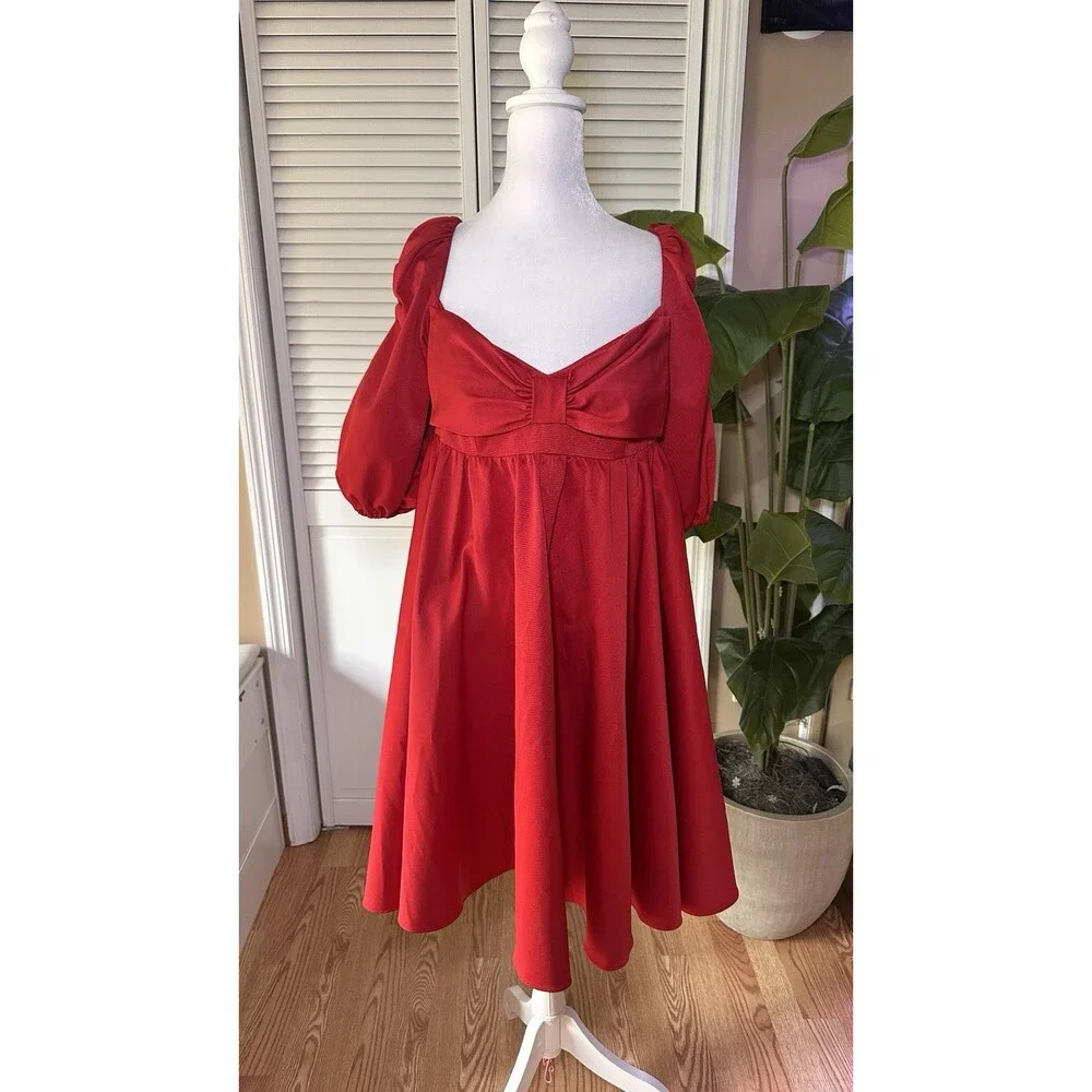 Kate Spade Bow Front Babydoll Mini Dress Women’s Puff Sleeve Fit & Flare Size 8